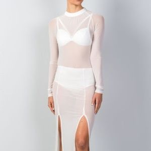 mock neck mesh maxi dress swim suit coverup